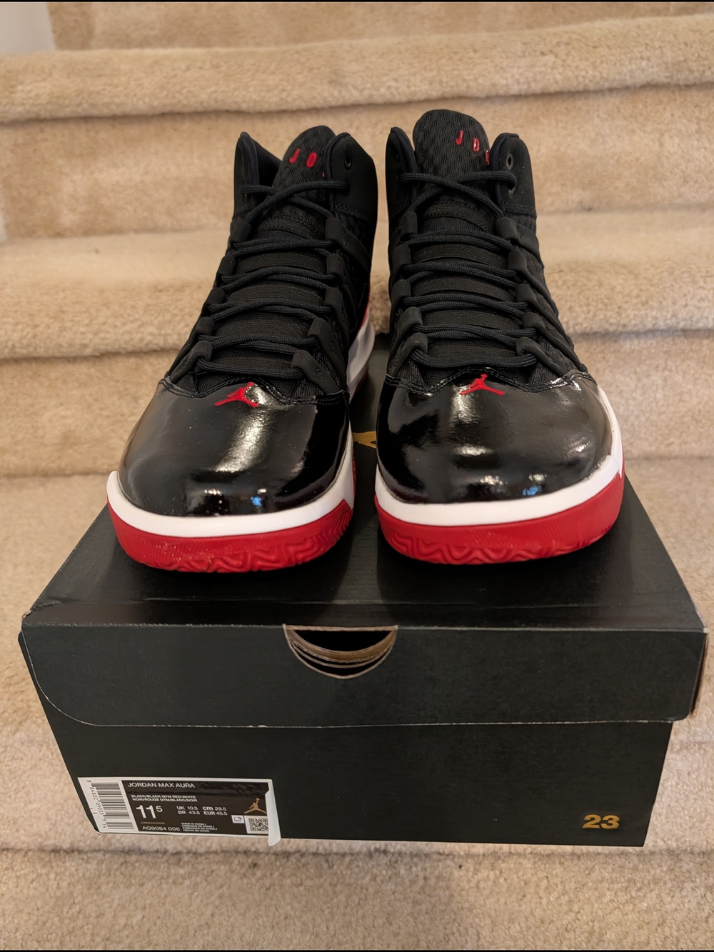 Nike Air Jordan Max Aura Black, Red & White High-top Sneakers, Size 11.5